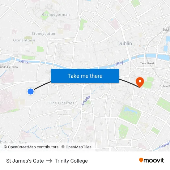 St James's Gate to Trinity College map