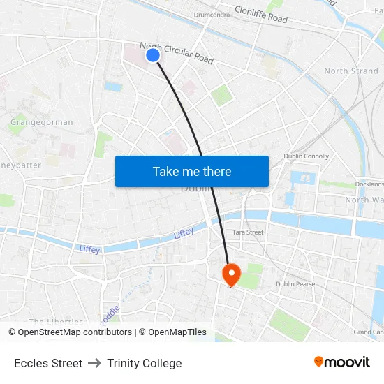 Eccles Street to Trinity College map