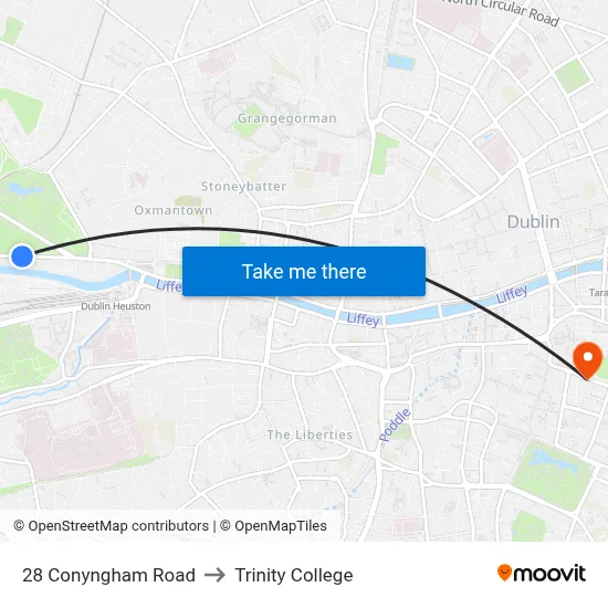 28 Conyngham Road to Trinity College map