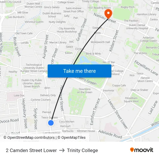 2 Camden Street Lower to Trinity College map