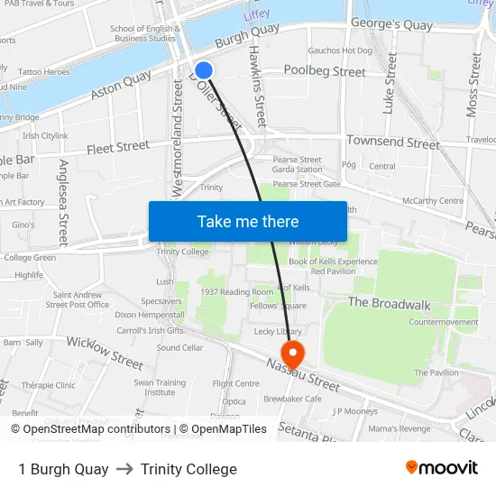 1 Burgh Quay to Trinity College map
