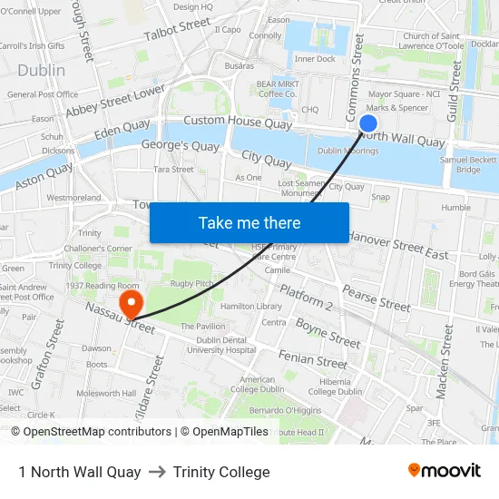 1 North Wall Quay to Trinity College map