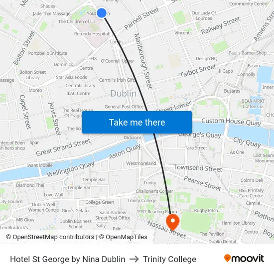 Hotel St George by Nina Dublin to Trinity College map