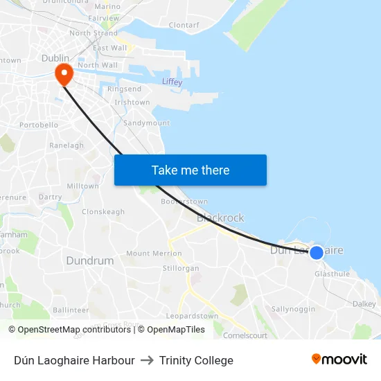 Dún Laoghaire Harbour to Trinity College map