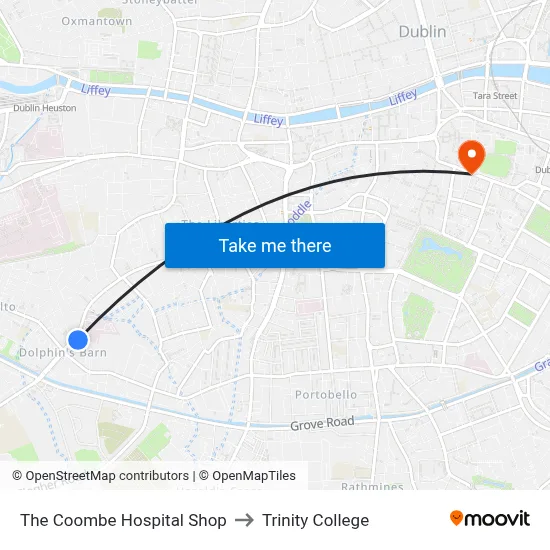 The Coombe Hospital Shop to Trinity College map