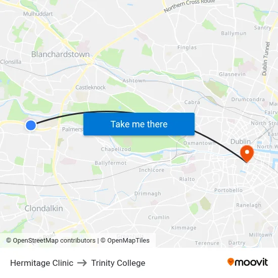 Hermitage Clinic to Trinity College map