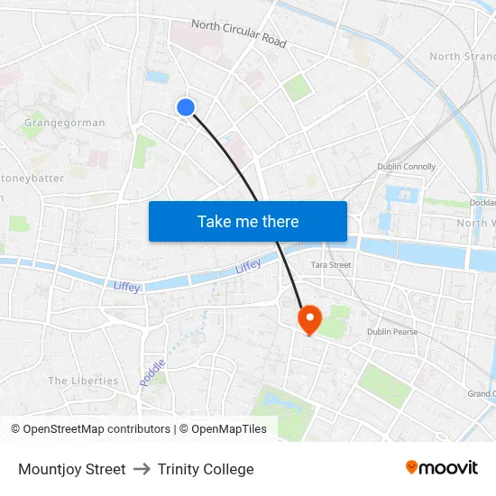 Mountjoy Street to Trinity College map
