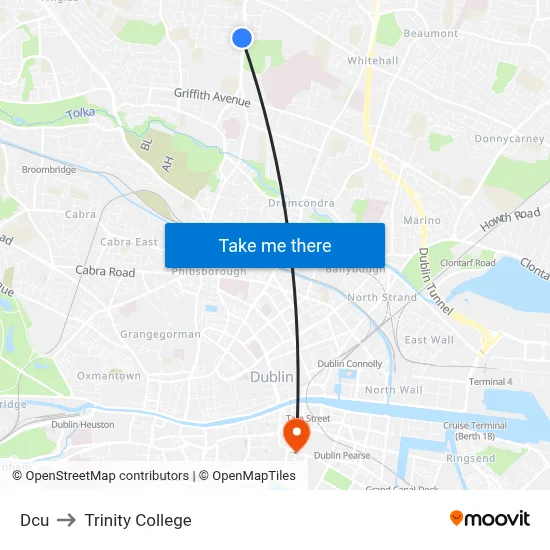 Dcu to Trinity College map