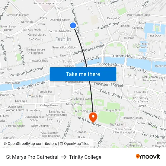 St Marys Pro Cathedral to Trinity College map