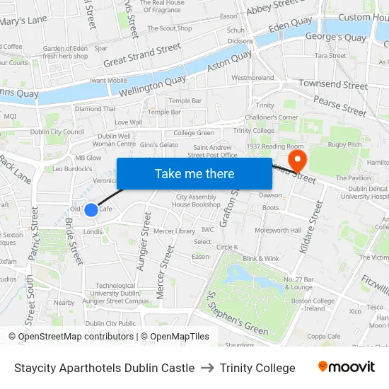 Staycity Aparthotels Dublin Castle to Trinity College map