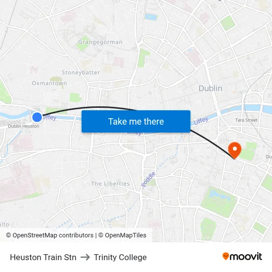 Heuston Train Stn to Trinity College map