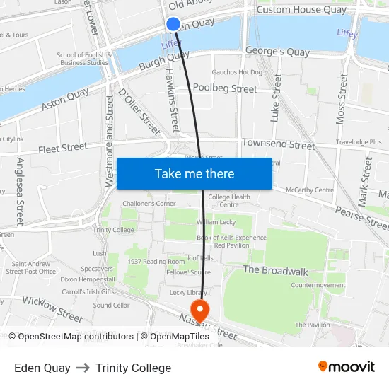 Eden Quay to Trinity College map