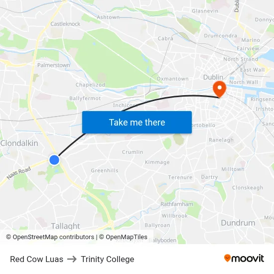 Red Cow Luas to Trinity College map