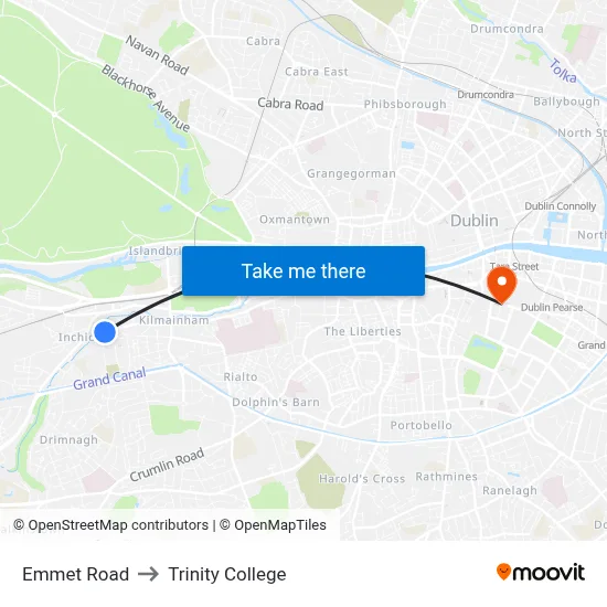Emmet Road to Trinity College map