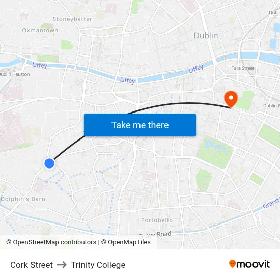 Cork Street to Trinity College map