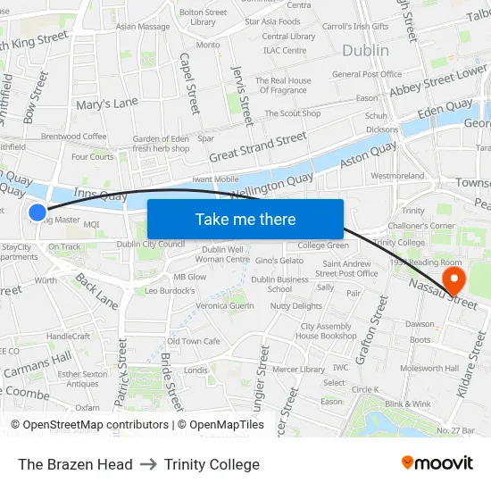 The Brazen Head to Trinity College map