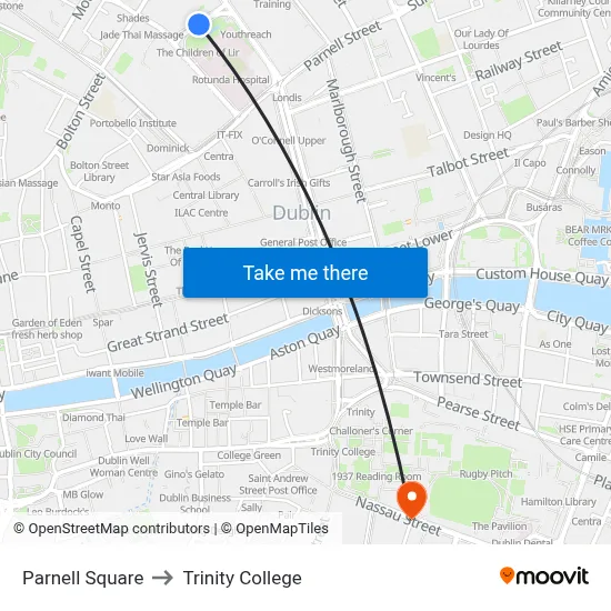 Parnell Square to Trinity College map