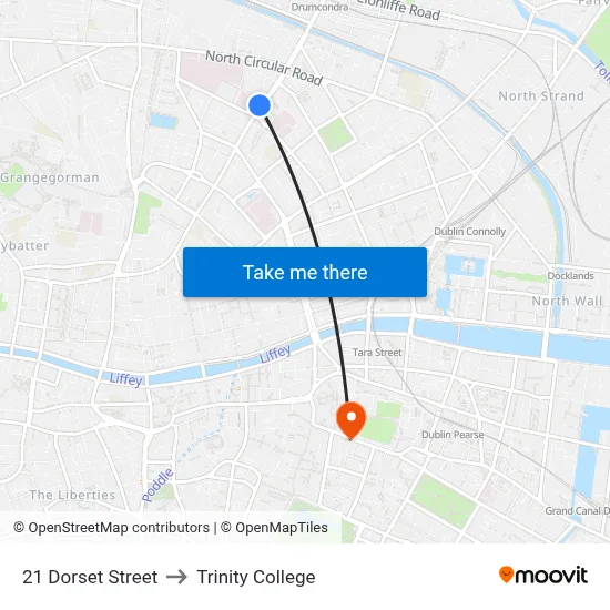 21 Dorset Street to Trinity College map