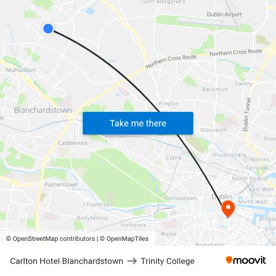 Carlton Hotel Blanchardstown to Trinity College map