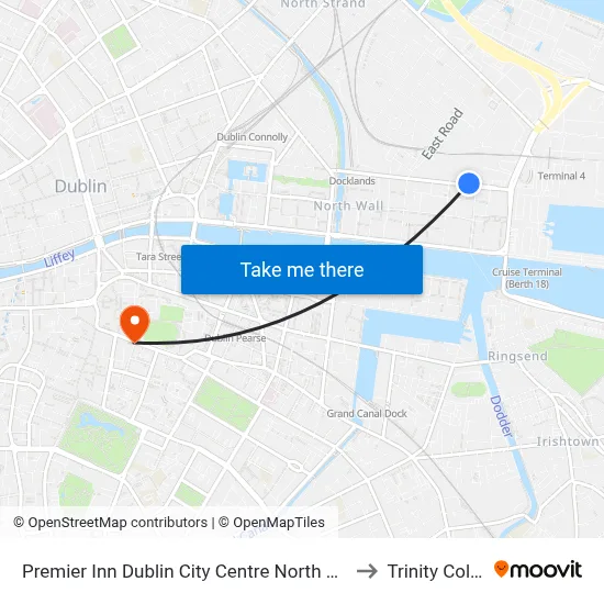 Premier Inn Dublin City Centre North Docklands to Trinity College map