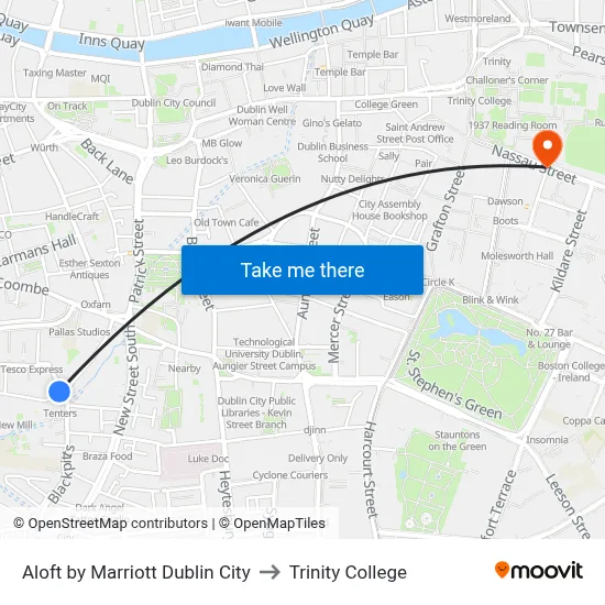 Aloft by Marriott Dublin City to Trinity College map
