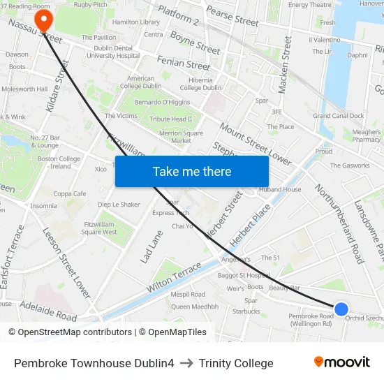 Pembroke Townhouse Dublin4 to Trinity College map