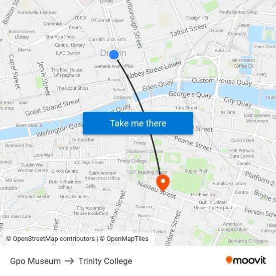 Gpo Museum to Trinity College map