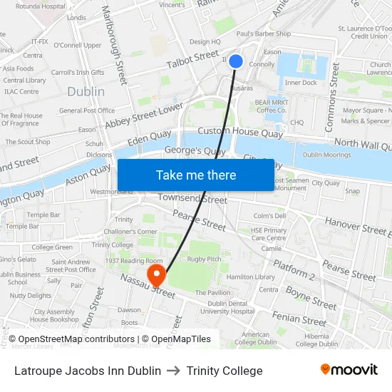 Latroupe Jacobs Inn Dublin to Trinity College map