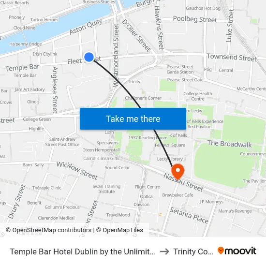 Temple Bar Hotel Dublin by the Unlimited Collection to Trinity College map