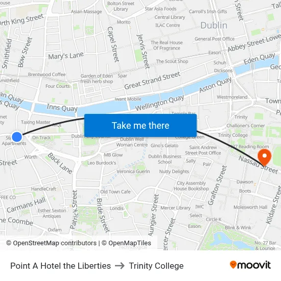 Point A Hotel the Liberties to Trinity College map