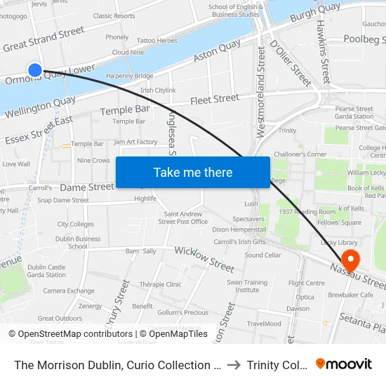 The Morrison Dublin, Curio Collection by Hilton to Trinity College map