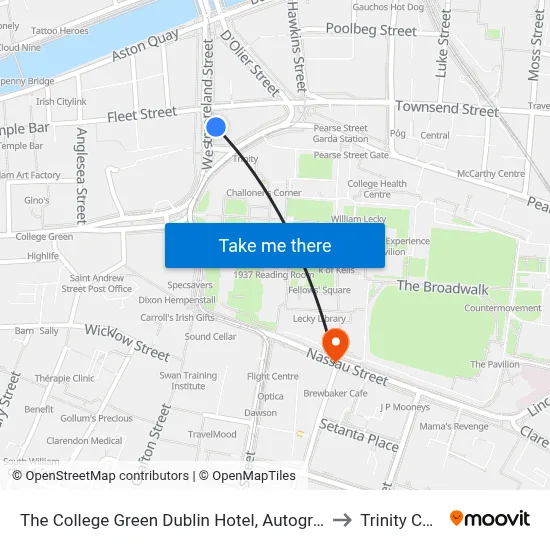 The College Green Dublin Hotel, Autograph Collection to Trinity College map