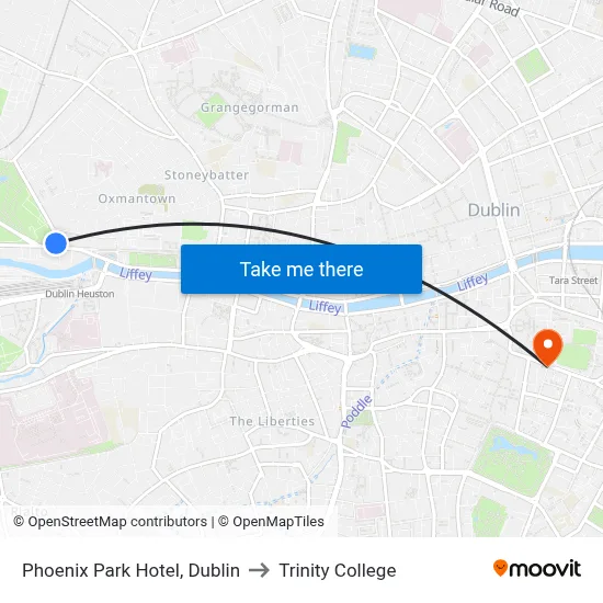 Phoenix Park Hotel, Dublin to Trinity College map