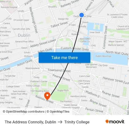 The Address Connolly, Dublin to Trinity College map