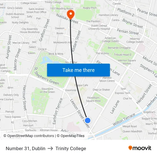 Number 31, Dublin to Trinity College map