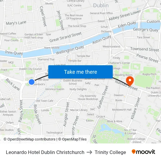 Leonardo Hotel Dublin Christchurch to Trinity College map