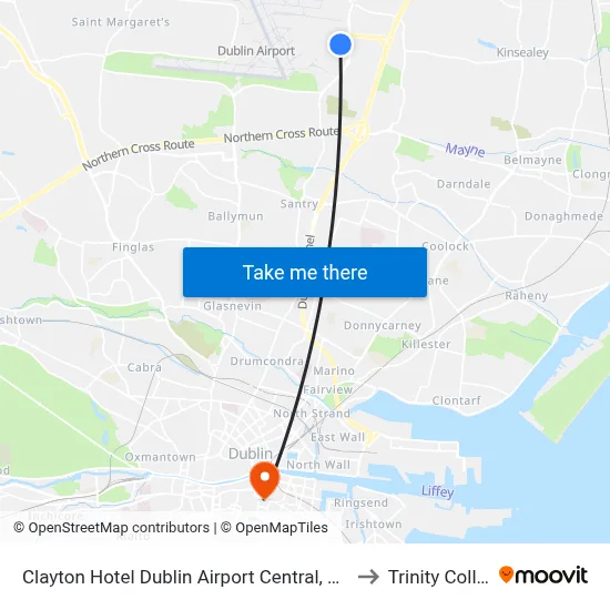 Clayton Hotel Dublin Airport Central, Cloghran to Trinity College map