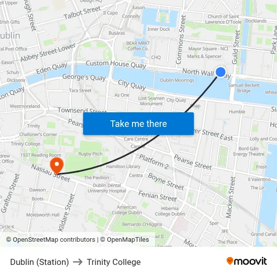 Dublin (Station) to Trinity College map