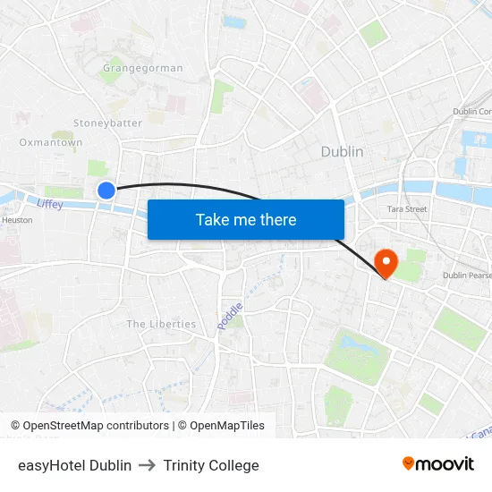 easyHotel Dublin to Trinity College map