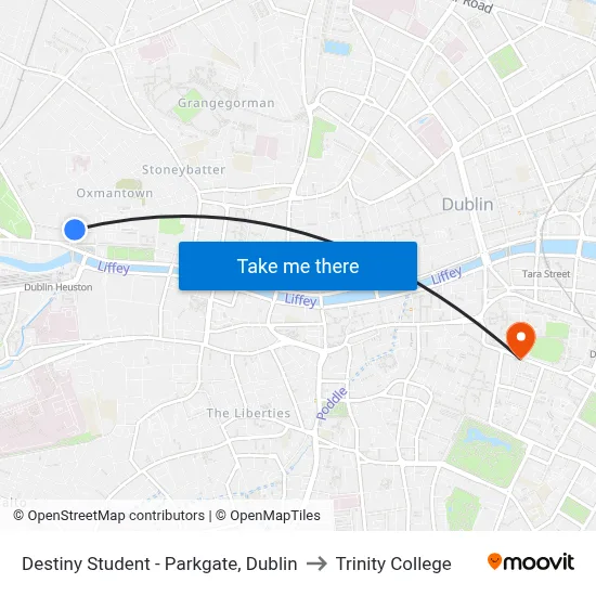 Destiny Student - Parkgate, Dublin to Trinity College map