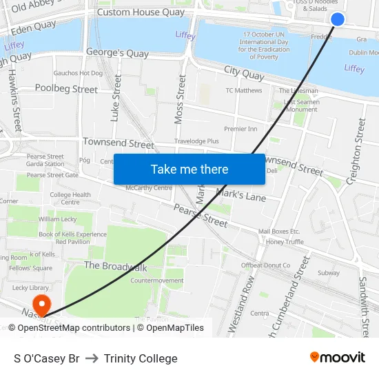 S O'Casey Br to Trinity College map