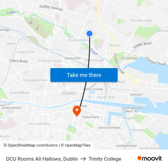 DCU Rooms All Hallows, Dublin to Trinity College map