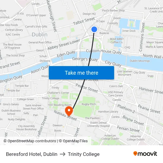 Beresford Hotel, Dublin to Trinity College map