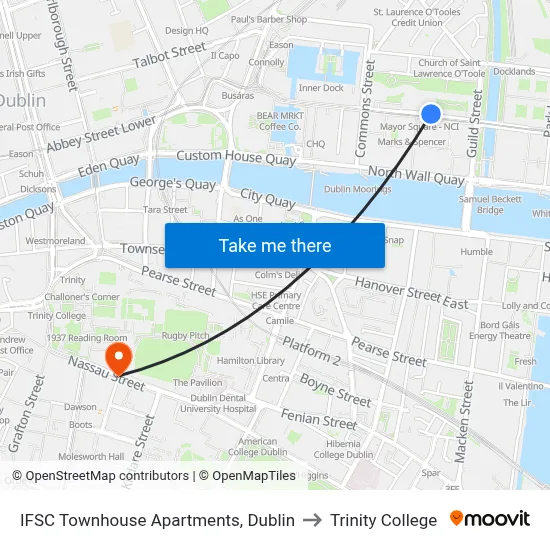 IFSC Townhouse Apartments, Dublin to Trinity College map