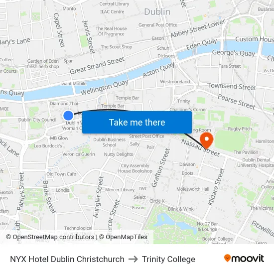 NYX Hotel Dublin Christchurch to Trinity College map