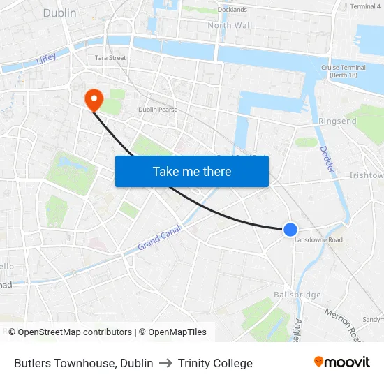 Butlers Townhouse, Dublin to Trinity College map