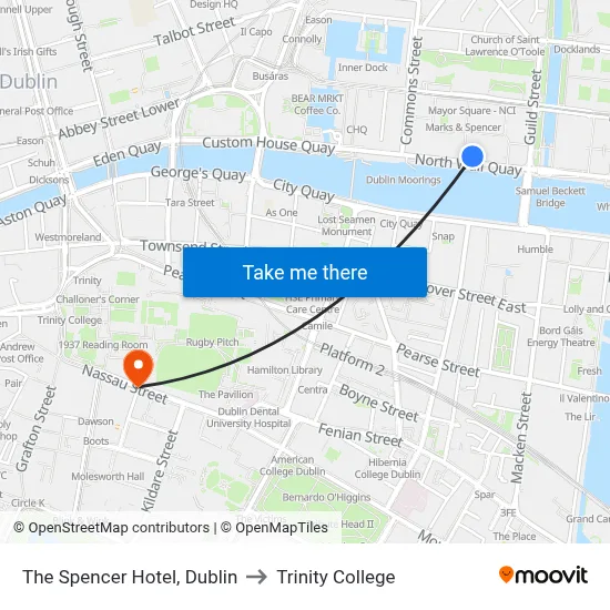 The Spencer Hotel, Dublin to Trinity College map