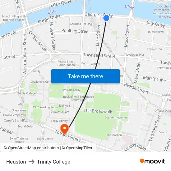 Heuston to Trinity College map
