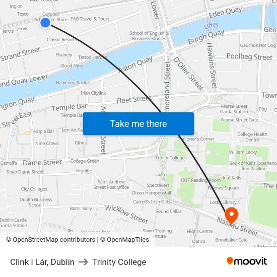 Clink i Lár, Dublin to Trinity College map