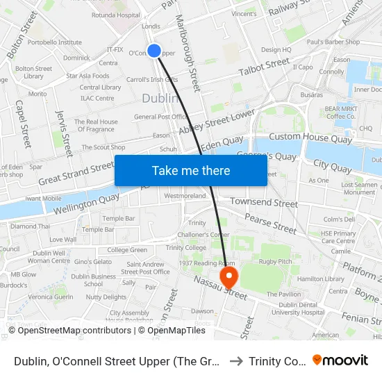 Dublin, O'Connell Street Upper (The Gresham Hotel) to Trinity College map